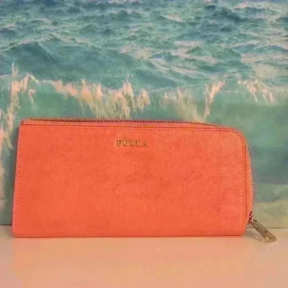 Furla Pink Orange Sunset Leather Wallet - Picture 1 of 17